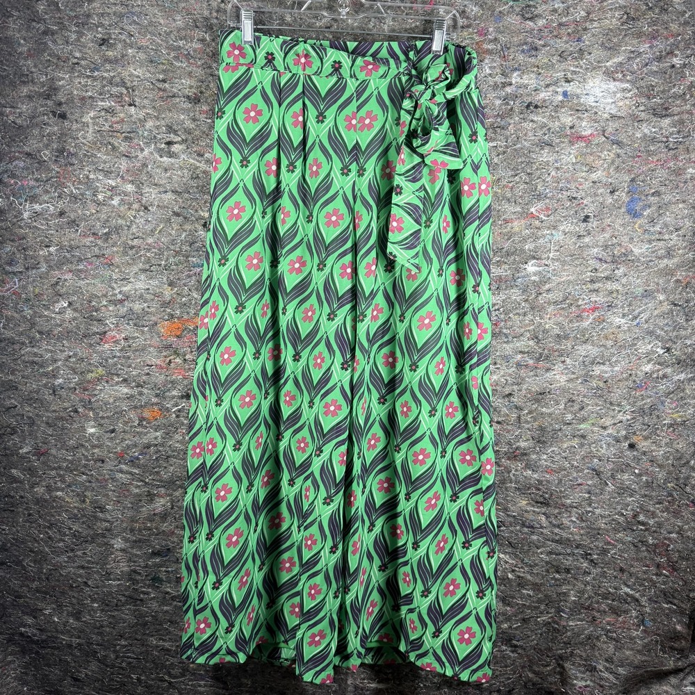 Wide Leg Wrap Pants in Green Floral Print